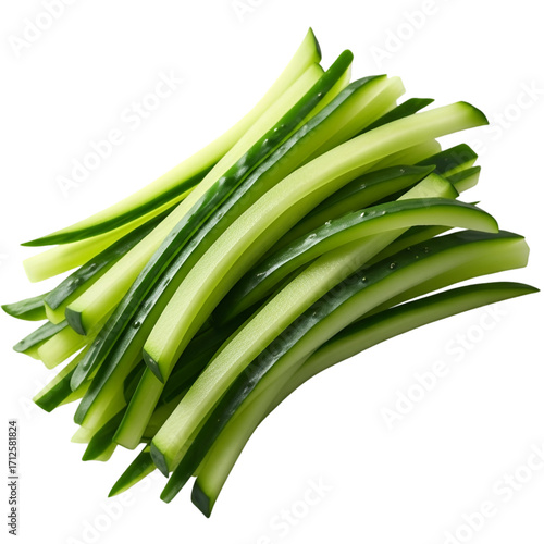 Freshly sliced cucumber sticks isolated on transparent background