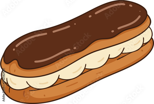 A delicious-looking chocolate-glazed cream filled pastry, likely an éclair.