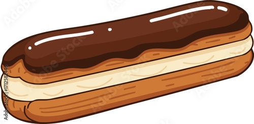 A delicious chocolate eclair pastry with cream filling.