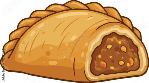 A delicious-looking curry-filled pastry.