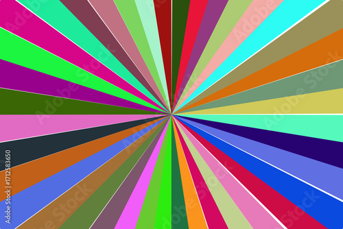 Abstract background with radiating multicolored stripes emanating from a central point
