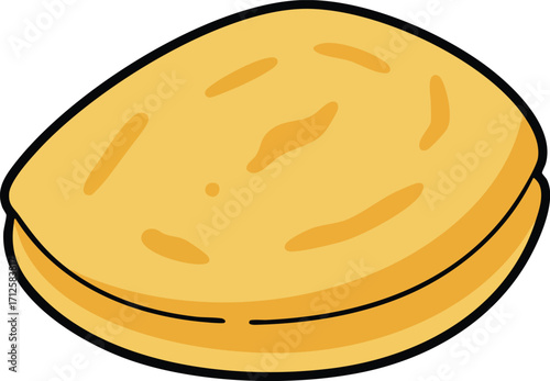 Illustration of a golden-brown, oval-shaped cookie with a slightly textured surface and a dark outline.