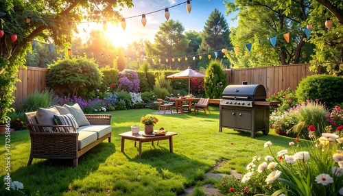 Outdoor garden party scene