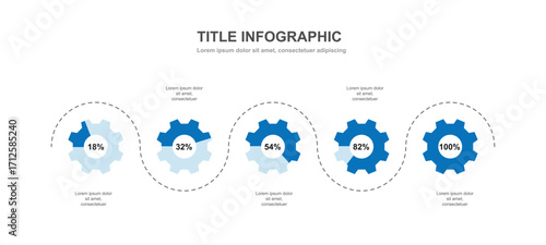 5 step work information graphic. Business infographic template 5 option with cog icons suitable for workflow layout, worksheet, business information and web graphic design.