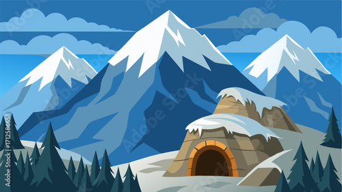 A majestic snowcovered mountain range home to ancient cave dwellings that served as shelter for early humans and now hold archeological significance.