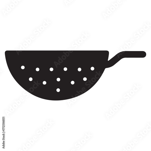 Elegant Black Colander with Perforated Design Kitchen Utensil for Cooking and Food Preparation Still Life
