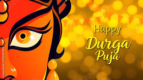 Vibrant close up of goddess durga s fierce eye amidst golden bokeh lights celebrating durga puja festival