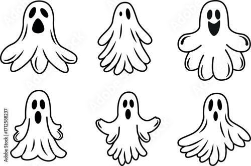 Variedad de fantasmas vectorizados para halloween.