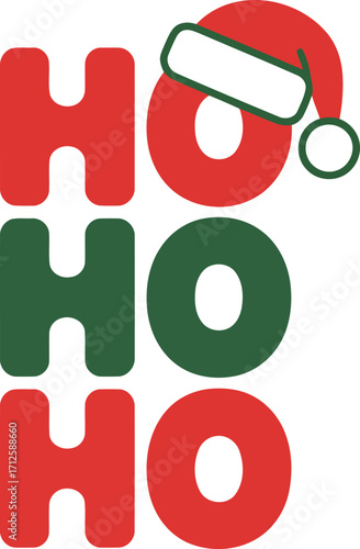 Festive ho ho ho text with santa hat on the letter o for christmas celebration and holiday greetings