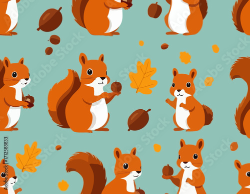 Vector cartoon style illustration of squirrel with acorn
