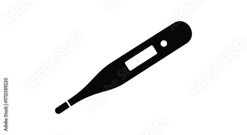 A simple black medical thermometer illustration in distinct silhouette