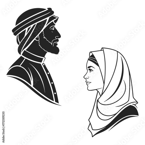 Vector illustration of a woman's face with long hair and a beautiful profile