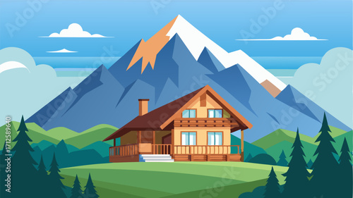 At the base of a majestic mountain range the chalet exudes warmth and comfort its wooden exterior blending harmoniously with nature.