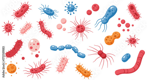 Colorful microorganisms collection: diverse bacteria and virus designs