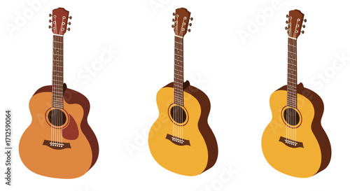 Acoustic guitar set in warm tones with realistic design on white background