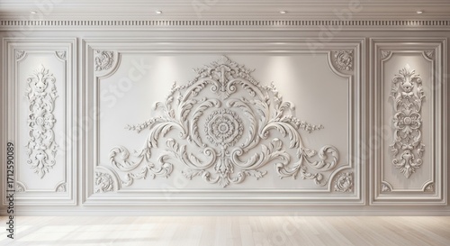 Ornate baroque wall paneling with intricate plasterwork and decorative molding