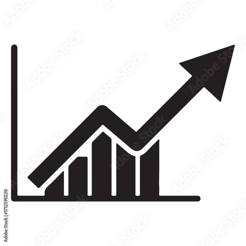 Growing business chart with upward trending arrow and bar graph showing financial success and growth potential for investments and market analysis