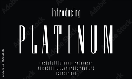 Modern Condensed Thin Font. Alphabet Upper case and Number Typography urban style condensed fonts for fashion, sport, technology, digital, music, movie, logo design, vector illustration.