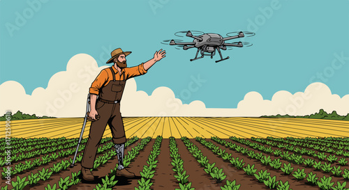 Smart farming with unmanned aerial vehicle in agriculture for modern field control, crop monitoring and planting optimization. Smart farming applications with a drone for effective farm management,