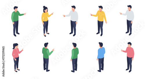 Isometric business meeting: diverse people interacting in different poses