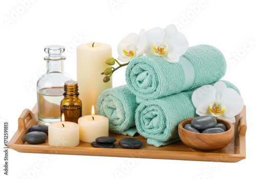 Isolated spa treatment set, wellness and relaxation for wellbeing in a luxury pampering salon