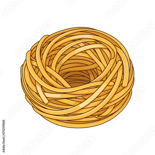 Vector illustration of a raw yellow tagliatelle pasta nest, a classic Italian food ingredient