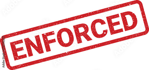 Red grunge enforced stamp with rounded rectangle border effect, official document marking