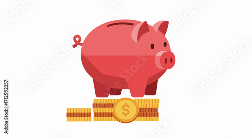 Piggy bank on coins with savings represents financial security and future investments. Piggy bank sits on golden coins, symbolizing economical growth, retirement funds, and wealth accumulation.