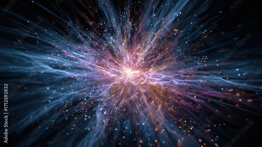 Fototapeta premium Cosmic explosion of vibrant colors and energy, depicting moment of cosmic awakening