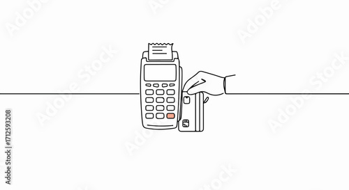 Simple card payment using pos terminal and credit card on clean white background. This simple card payment process shows pos terminal and credit card, depicting business transaction.