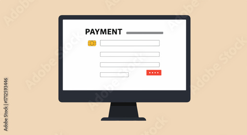 Payment form interface on computer screen is displayed for online transaction, showcasing payment form accessibility, and digital payment methods.