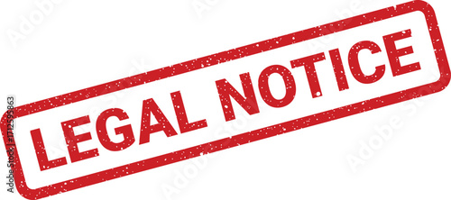 Red rectangular legal notice stamp with gritty texture, suitable for official documents