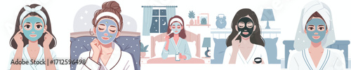 vector of a woman wearing a mask before sleeping