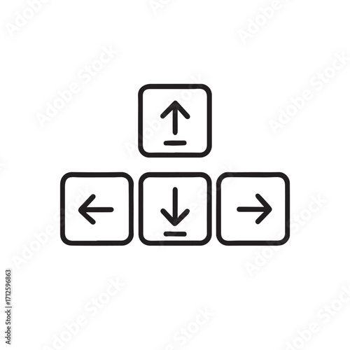 Black and white T-shaped arrow key icons—minimalist vector for navigation, gaming, and user interface design