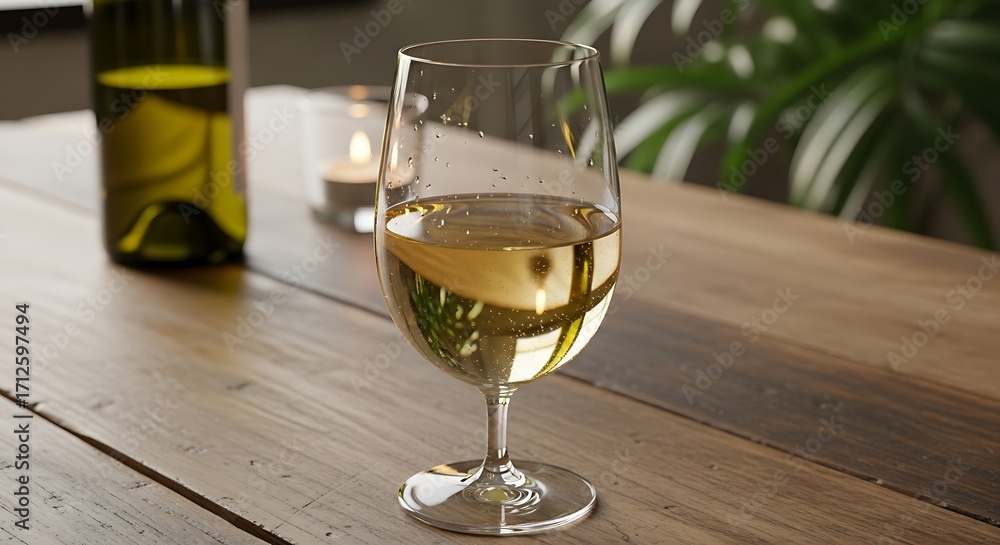 Obraz premium Glass of White Wine on Wooden Table.