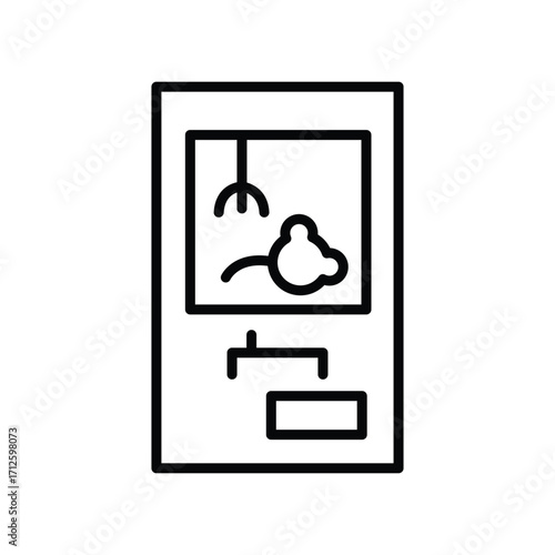 Arcade claw machine with a teddy bear prize. Line icon. Editable stroke
