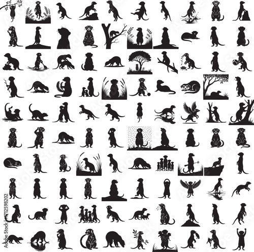Meerkat full black silhouette set in various poses