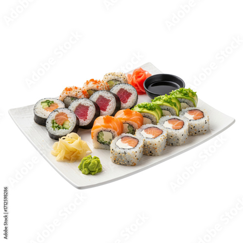 Assorted Maki Sushi Rolls transparent background Generative Ai.