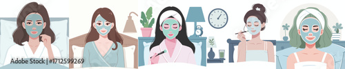 vector of a woman wearing a mask before sleeping