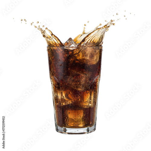Cola with Ice Splash transparent background Generative Ai.