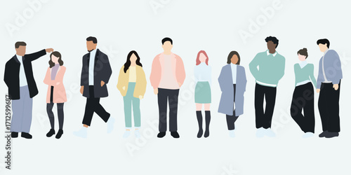 flat minimal children male and female vector illustration in winter clothing concept isolated set collection. For architecture rendering, graphic design, info graphic, media