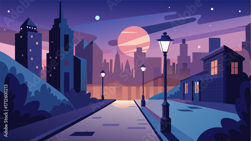 A serene cityscape at dusk the perfect backdrop for a quiet evening stroll along the city streets.