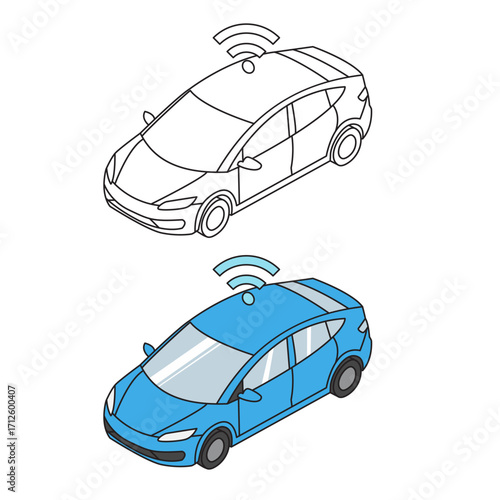 Autonomous EV Isometric Vector Outline Self Driving Car Illustration