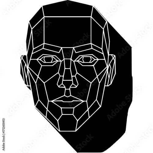 Geometric Portrait: A striking black and white graphic composition of a human face rendered in sharp, angular geometric shapes, embodying minimalist modern art