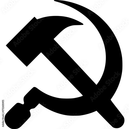 Hammer and Sickle Silhouette: A stark black silhouette of the iconic hammer and sickle symbol, representing unity and labor. a simple, striking emblem with profound historical significance.