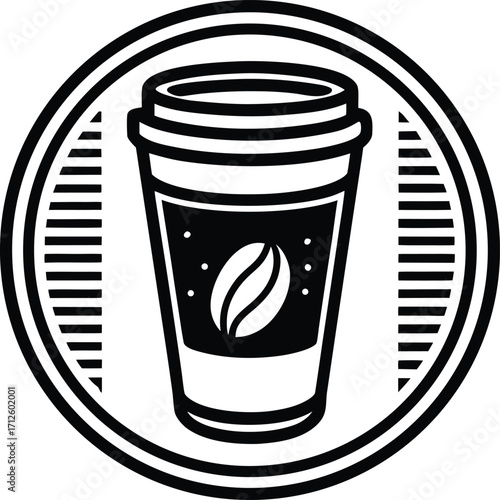 Vector illustration of a disposable paper coffee cup with a plastic lid