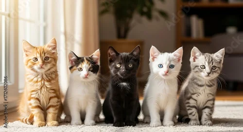 Obraz Five adorable kittens sitting in a row.