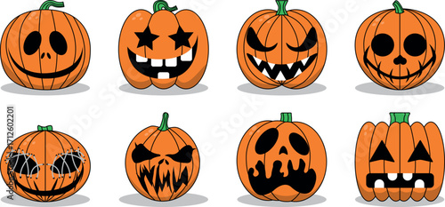 Conjunto de Iconos de calabazas vectorizadas para halloween