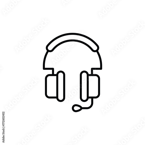 Black outline of a headset with a mic. Line icon. Editable stroke on a white background