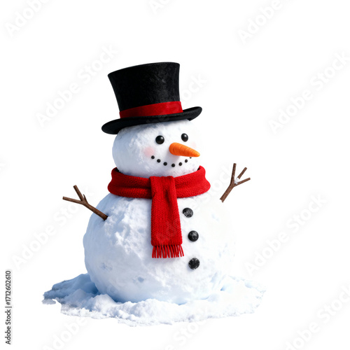 Christmas Snowman with Accessories transparent background Generative Ai.